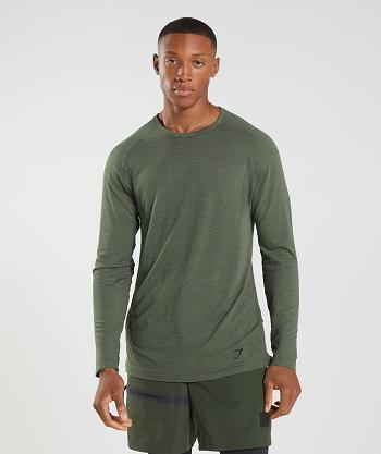 Long Sleeve Gymshark Retake Seamless Hombre Verde Oliva | CO 3494BEX